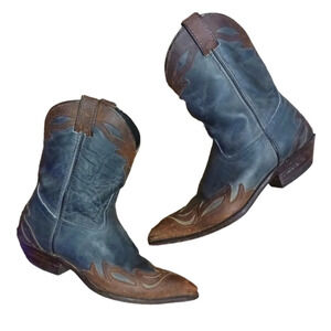 Vintage Code West Two Toned Distressed Leather Cowboy Boots size 7.5